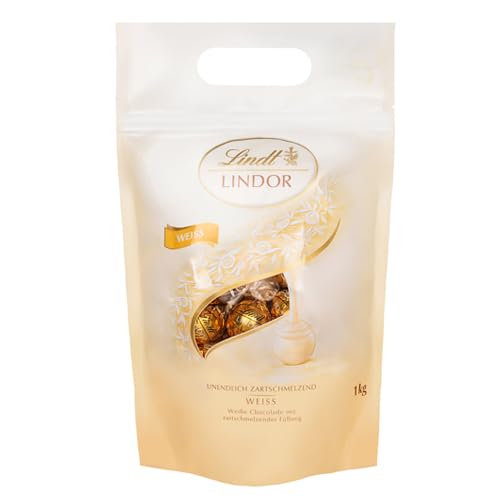 Lindt LINDOR Schokoladen Kugeln weiß | 1 kg Beutel, wiederverschließbar | ca. 80 Schokoladen Kugeln weiße Schokolade mit zartschmelzender Füllung | Großpackung, Pralinen-Geschenk (3 x 1 kg) von Lindt