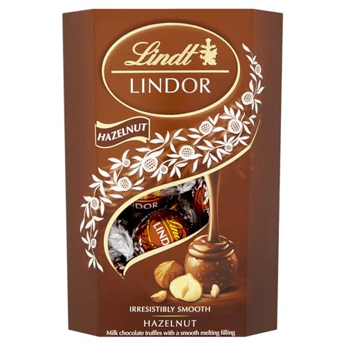 Lindt Lindor Haselnuss Schokoladentrüffel Box ca. 16 Knäuel, 200 g Schokoladenkugeln mit glatter Schmelzfüllung von Lindt