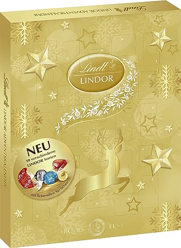 Lindt Schokolade LINDOR Adventskalender 2024 | 290 g | 24 LINDOR Kugeln Weiße, dunkle und Milchschokolade mit zartschmelzender Füllung | Schokolade für die Weihnachtszeit | Schokoladen-Geschenk von Lindt