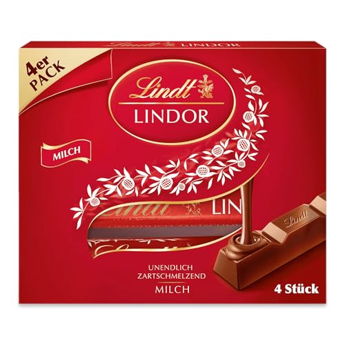 Lindt Lindor Vollmilch Sticks, Vollmilch-Schokolade, Schokoladenriegel im Multipack, 4 Sticks, 100g von Lindt