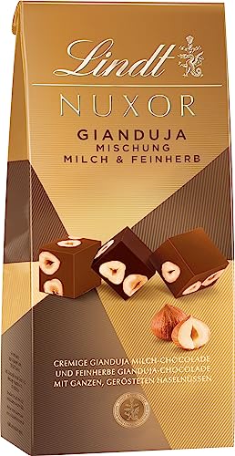 Lindt NUXOR Beutel Mischung | 103 g Beutel | Cremige Gianduja Schokolade (Vollmilch und Feinherb) mit ganzen, gerösteten Haselnüssen | Pralinen Geschenk | Schokoladengeschenk von Lindt