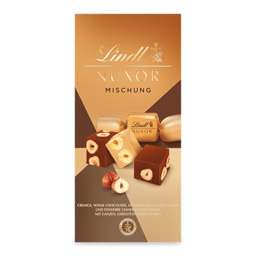 Lindt NUXOR Beutel Mischung | 103g Beutel | Cremige Gianduja Schokolade (Weiss, Vollmilch und Feinherb) mit ganzen, gerösteten Haselnüssen | Pralinen Geschenk | Schokoladengeschenk von Lindt