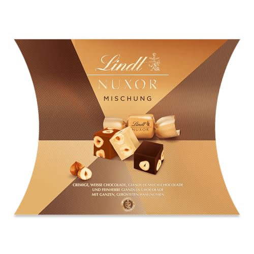 Lindt NUXOR Kissenpackung Mischung | 206g Beutel | Cremige Gianduja Schokolade (Vollmilch und Feinherb) mit ganzen, gerösteten Haselnüssen | Pralinen Geschenk | Schokoladengeschenk von Lindt