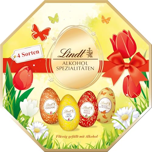 Lindt Schokolade Alkohol-Eier Kassette | 216 g | Feinste Schokoladen-Eier mit flüssiger Alkohol-Füllung | Oster Schokolade | Schokoladengeschenk | Schokoeier von Lindt