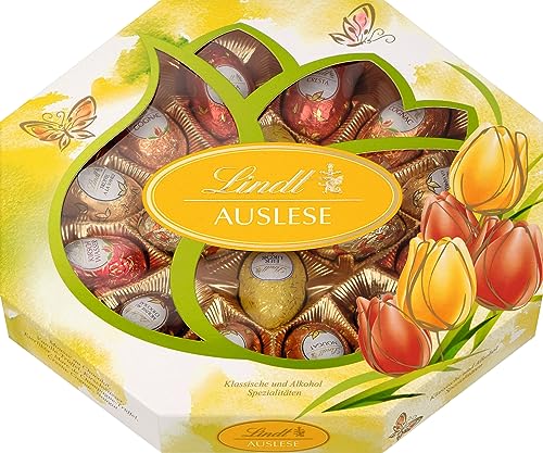 Lindt Schokolade Auslese Eier | 288 g | 2 x Cresta, 2 x Cognac, 2 x Trüffel a la Vanille, 2 x Kirschwasser, 2 x Mousse au Chocolat | Oster Schokolade | Schokoladengeschenk | Ostereier von Lindt