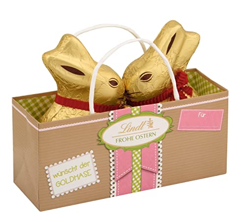 Lindt Schokolade Beauty of Nature GOLDHASEN | 100 g Tasche | Farbenfrohe Geschenkverpackung | 2 x GOLDHASE Vollmilch | Oster Schokolade | Schokoladengeschenk | Schokoladenhase | Osterhase von Lindt