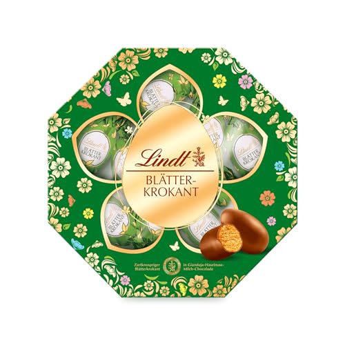 Lindt Schokolade Blätterkrokant Kassette | 170 g | Eier aus zartknusprigem Blätterkrokant in Gianduja-Haselnuss-Milch-Schokolade | Oster Schokolade | Schokoladengeschenk | Ostereier | Schokoeier von Lindt