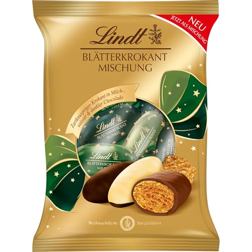 Lindt Schokolade Blätterkrokant Mischung | 90 g | Gefüllte weiße, feinherbe Milch- und Gianduja-Haselnuss-Milch-Schokoladen mit Blätterkrokant | Schokoladen-Geschenk von Lindt