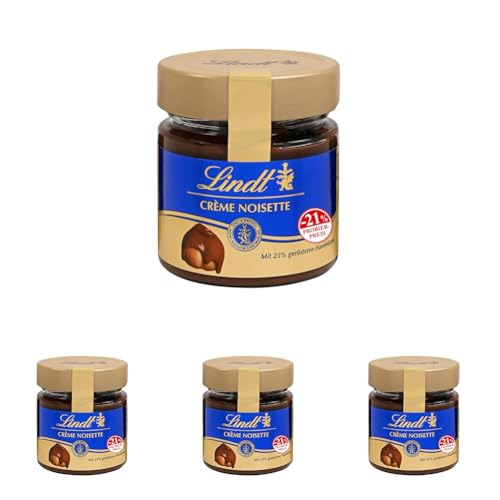 Lindt Schokolade - Brotaufstrich Crème Noisette, Promotion | 220 g | Haselnusscrème mit aromatischem Kakao und 25% gerösteten Haselnüssen | Schokoladengeschenk (Packung mit 4) von Lindt