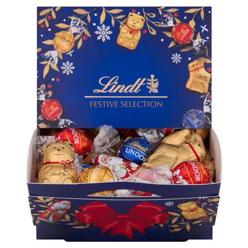 Lindt Schokolade Christmas Sharing Box | 690 g | 10 x Mini Santa, 10 x Mini Rentier, 10 x Mini Teddy, je 10 x LINDOR 45%, Milch, Weiß | Schokoladengeschenk zu Weihnachten | Großpackung von Lindt