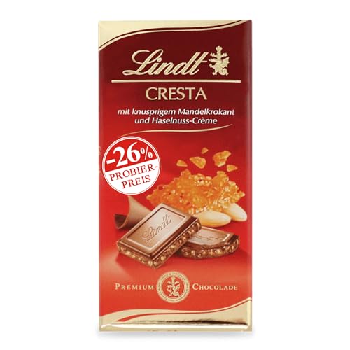 Lindt Schokolade Cresta Tafel 100g | Vollmilch-Schokolade mit knusprigem Mandelkrokant und Haselnuss-Crème | Schokoladentafel | PROMO von Lindt