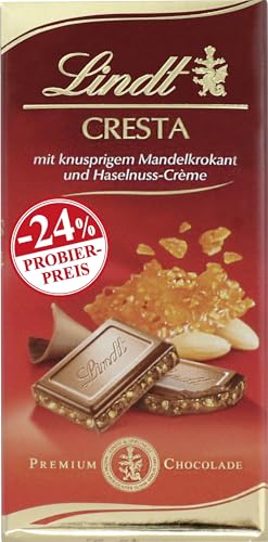 Lindt Schokolade Cresta Tafel 100g | Vollmilch-Schokolade mit knusprigem Mandelkrokant und Haselnuss-Crème | Schokoladentafel | PROMO von Lindt