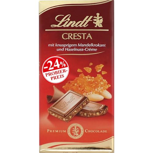 Lindt Schokolade Cresta Tafel 100g | Vollmilch-Schokolade mit knusprigem Mandelkrokant und Haselnuss-Crème | Schokoladentafel | PROMO von Lindt