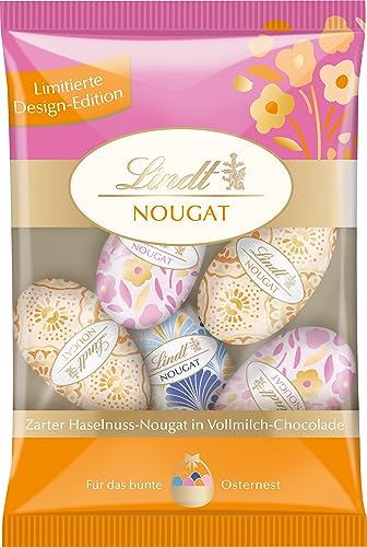 Lindt Schokolade Deko Edition Nougat-Eier, Gold | 90 g | 5 Schokoladeneier aus zartem Haselnuss-Nougat in Alpenvollmilch-Schokolade | Osterschokolade | Schokoladengeschenk von Lindt