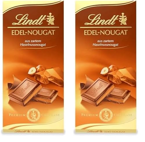 Lindt Schokolade Edel-Nougat | 5 x 100 g Tafel | Vollmilch-Schokolade mit zartem Haselnussnougat | Schokoladentafel | Schokoladengeschenk (Packung mit 2) von Lindt