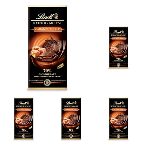 Lindt Schokolade Edelbitter Mousse Caramel & Salz | 150 g Tafel | Mit 70% Kakaogehalt und dunkler Mousse au Chocolat und Karamell-Salz Füllung | Schokoladentafel | dunkle Schokolade (Packung mit 5) von Lindt