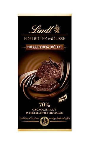 Lindt Schokolade Edelbitter Mousse Chocolade-Trüffel | 150 g Tafel | Mit 70 % Kakaogehalt und dunkler Mousse au Chocolat und Schokoladen-Trüffel Füllung | Schokoladentafel | dunkle Schokolade von Lindt