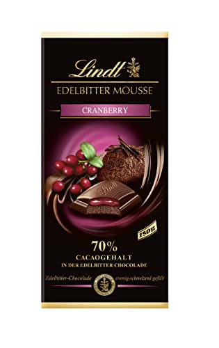 Lindt Schokolade Edelbitter Mousse Cranberry | 150 g Tafel | Mit 70% Kakaogehalt und dunkler Mousse au Chocolat und Cranberry Füllung | Schokoladentafel | dunkle Schokolade (Packung mit 6) von Lindt