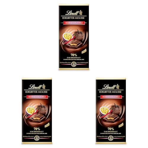 Lindt Schokolade Edelbitter Mousse Maracuja-Chili | 150 g Tafel | Mit 70% Kakaogehalt und dunkler Mousse au Chocolat und Maracuja-Chili Füllung | Schokoladentafel | dunkle Schokolade (Packung mit 3) von Lindt