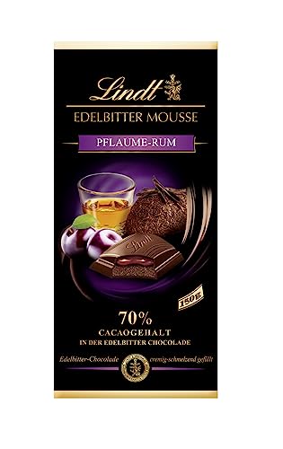 Lindt Schokolade Edelbitter Mousse Pflaume-Rum | 150 g Tafel | Mit 70 % Kakaogehalt und dunkler Mousse au Chocolat und Pflaume-Rum Füllung | Schokoladentafel | Schokoladengeschenk | dunkle Schokolade von Lindt