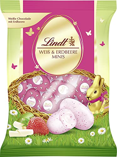 Lindt Schokolade Erdbeer Mini Eier weiß | 100 g Beutel | Schokoladen Eier aus weißer Schokolade mit Erdbeere zu Ostern | Oster Schokolade | Schokoladengeschenk | Ostereier | Schokoeier von Lindt