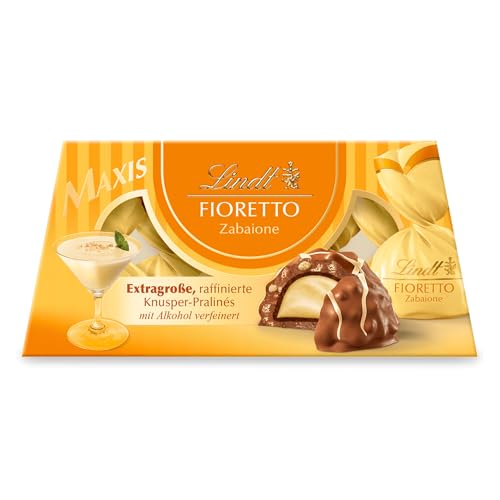 Lindt Schokolade FIORETTO Maxi Zabaione | 138g Geschenkbox | 6 Vollmilch Pralinen, Zabione-Trüffel-Füllung umhüllt von knusprigem Crisp, alkoholhaltig | Pralinengeschenk | Schokoladengeschenk von Lindt