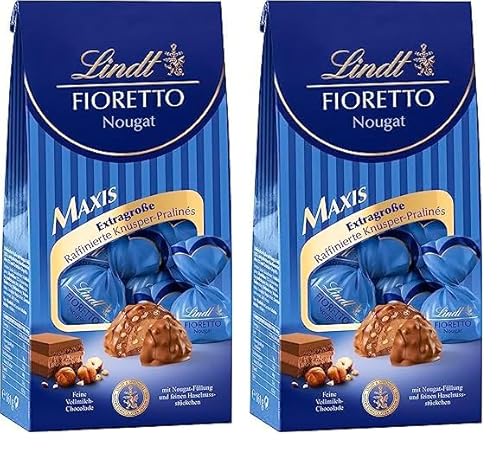 Lindt Schokolade - FIORETTO Maxis Nougat | 161 g | Ca. 7 Vollmilch Pralinen mit Nougat Füllung und feinen Haselnussstückchen umhüllt von knusprigem Crisp | Pralinengeschenk | Schokoladengeschenk von Lindt