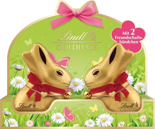 Lindt Schokolade GOLDHASE Best Friends | 100 g | GOLDHASE Vollmilch-Schokolade für Beste Freunde | mit 2 Freundschaftsarmbändern | Schokoladengeschenk | Osterhase von Lindt