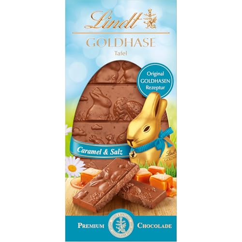 Lindt GOLDHASEN Tafel Caramel & Salz | 115 g | Vollmilch-Schokolade nach Goldhasen-Rezeptur mit feinem Caramel & Salz | Schokoladen-Geschenk für Ostern von Lindt