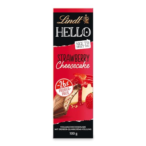 Lindt Schokolade HELLO Strawberry Cheesecake, Promotion | 6 x 100 g Tafel | Vollmilch-Schokolade mit Erdbeer-Quarkcrème-Füllung | Schokoladentafel | Schokoladengeschenk von Lindt