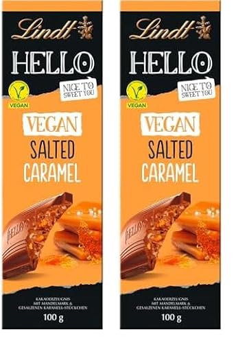 Lindt Schokolade HELLO Tafel Vegan Salted Caramel | 100 g Tafel | Vegan mit Kakao, Mandelmark, Karamellzucker und einem Hauch von Salz | Schokoladengeschenk (Packung mit 2) von Lindt