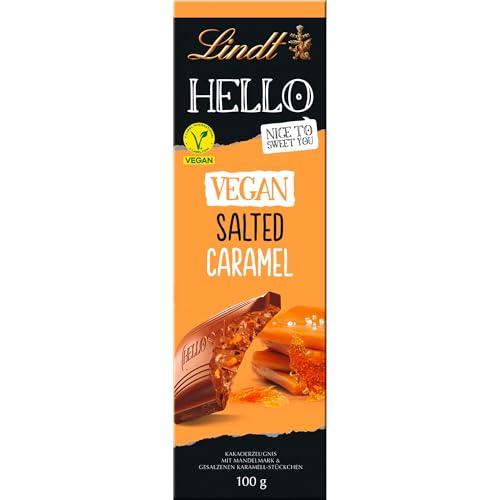 Lindt Schokolade HELLO Tafel Vegan Salted Caramel | 100 g Tafel | Vegan mit Kakao, Mandelmark, Karamellzucker und einem Hauch von Salz | Schokoladengeschenk von Lindt