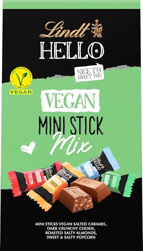 Lindt Schokolade HELLO Vegan Mini Stick Mix | 114 g | mit Kakao in den Sorten: Salted Caramel, Cookie, Roasted Salty Almonds, Sweet´n´Salty Popcorn | Schokoladengeschenk von Lindt