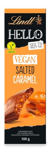 Lindt Schokolade HELLO Vegan Salted Caramel Tafel | Vegane Schokolade mit Haferdrink, Mandelmark und gesalzenen Karamellstückchen | Schokoladentafel | Schokoladengeschenk, 100g von Lindt