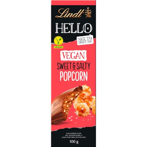 Lindt Schokolade HELLO Vegan Sweet´n Salty Popcorn | 100 g Tafel | Vegan mit Kakao, mildem Mandelmark und gesalzenen und süßen Mais- und Popcorn-Stückchen | Schokoladengeschenk von Lindt