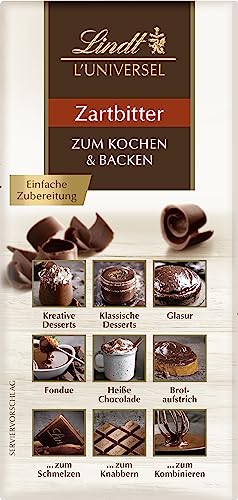 Lindt Schokolade - L´Universel | 200 g | L‘Universel, vielseitige Koch- und Backschokolade für Desserts, als Glasur, Fondue, Brotaufstrich oder zum Knabbern | Kochen und Backen | dunkle Schokolade von Lindt