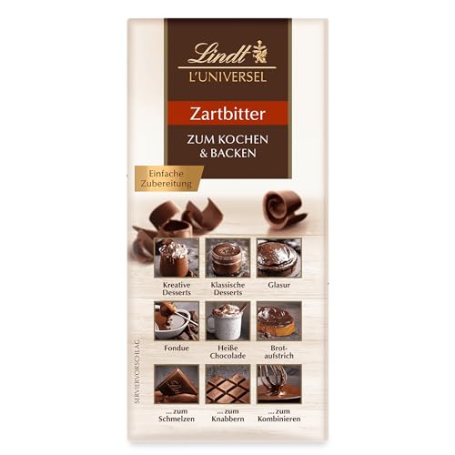 Lindt Schokolade - L´Universel | 200 g | L‘Universel, vielseitige Koch- und Backschokolade für Desserts, als Glasur, Fondue, Brotaufstrich oder zum Knabbern | Kochen und Backen | dunkle Schokolade von Lindt