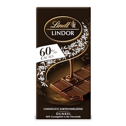 Lindt Schokolade LINDOR 60% Kakao Tafel | Edelbitter-Schokolade mit einer unendlich zartschmelzenden Füllung | Schokoladentafel | Schokoladengeschenk, 100g von Lindt