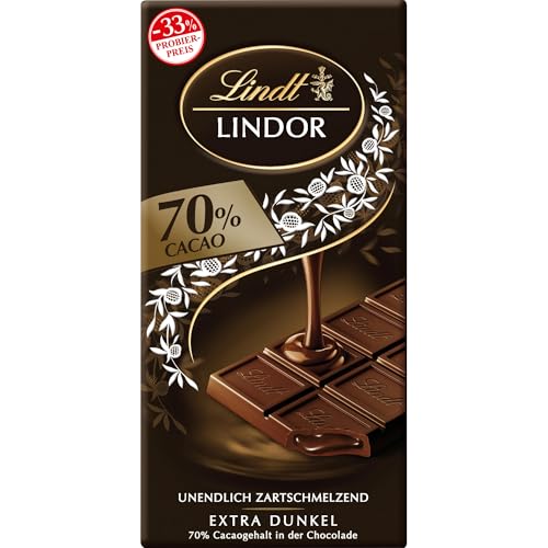 Lindt Schokolade LINDOR 70 % Kakao, Promotion | 100 g Tafel | Edelbitter-Schokolade mit einer unendlich zartschmelzenden Füllung | Schokoladentafel | Schokoladengeschenk von Lindt