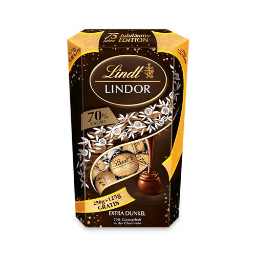 Lindt Schokolade LINDOR 70% Kugeln | 375 g | Ca. 25 Kugeln Edelbitterschokolade mit 70% Kakao mit dunkler zartschmelzender Füllung | Pralinengeschenk | Schokoladengeschenk von Lindt