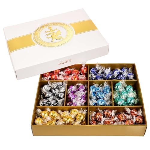 Lindt Schokolade LINDOR Classic Box|1563g|Ca. 125 Kugeln, Sorten: Milch, Dark 60%, Feinherb, Haselnuss,Weiß, Mandelcrème,Stracciatella, Cocos| Pralinen- und Schokoladengeschenk|Großpackung von Lindt