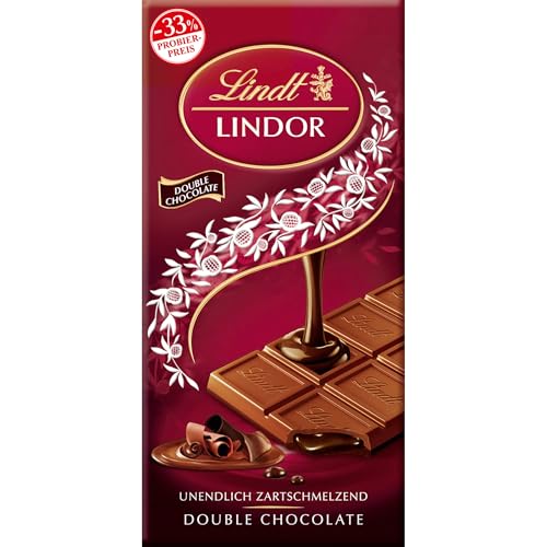 Lindt Schokolade LINDOR Double Chocolate, Promotion | 100 g Tafel | Feinste Vollmilch-Schokolade mit unendlich zartschmelzenden dunklen Füllung | Schokoladentafel | Schokoladengeschenk, 2023 Version von Lindt