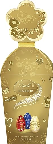 Lindt Schokolade LINDOR Ei Mix | 150 g | LINDOR Eier Milch, Weiß und Feinherb 45% mit unendlich zartschmelzender Füllung | Ostereier | Oster Schokolade | Schokoladengeschenk von Lindt