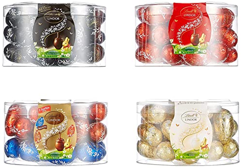 Lindt Schokolade LINDOR Eier | 4 Boxen à 450 g | LINDOR Eier mit zartschmelzender Füllung in den Sorten Milch, Weiß, Dunkel, Haselnuss | Oster Schokolade | Schokoladengeschenk | Ostereier | Schokoeier von Lindt