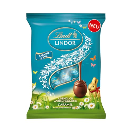 Lindt Schokolade LINDOR Eier Caramel & Salz | 90 g | LINDOR Vollmilcheier mit zartschmelzender Caramel Füllung und einem Hauch Salz | Oster Schokolade | Schokoladengeschenk | Ostereier | Schokoeier von Lindt