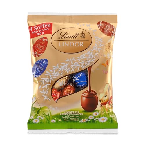 Lindt Schokolade LINDOR Eier Mix | 180 g | LINDOR Eier mit zartschmelzender Füllung in den Sorten Milch, Haselnuss, Weiß, 45% Feinherb | Oster Schokolade | Schokoladengeschenk | Ostereier | Schokoeier von Lindt