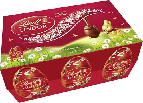 Lindt Schokolade LINDOR Eierkarton | 168 g | 6 x LINDOR Vollmilch Eier 28g mit zartschmelzender Füllung im Eierkarton | Oster Schokolade | Schokoladengeschenk | Ostereier | Schokoeier von Lindt