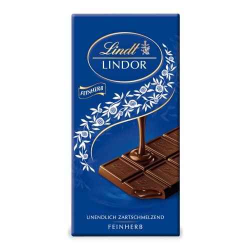 Lindt Schokolade LINDOR Feinherb | 100g Tafel | Feinherbe Schokolade mit einer unendlich zartschmelzenden Füllung | Schokoladentafel | Schokoladengeschenk von Lindt