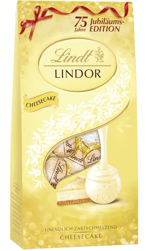 Lindt Schokolade LINDOR Kugeln Cheesecake | 137 g Beutel | Vollmilchschokolade mit zartschmelzender Cheesecake-Füllung | Pralinen-Geschenk | Schokoladen-Geschenk | LINDOR 75 Jahre von Lindt