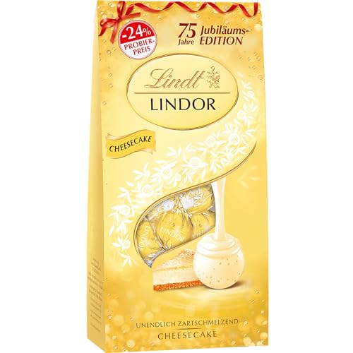 Lindt Schokolade LINDOR Kugeln Cheesecake | 137 g Beutel | ca. 10 Kugeln weiße Schokolade mit zartschmelzender Cheesecake-Füllung | Pralinen-Geschenk | Schokoladen-Geschenk von Lindt